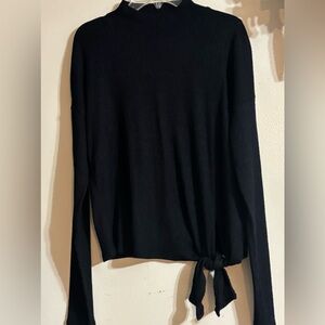 Tahari Elegant Black Long Sleeve Top with Tie Detail
